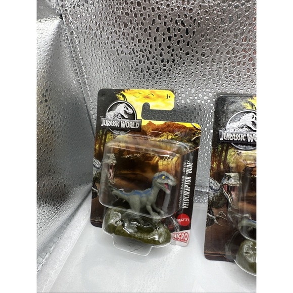 Mattel Jurassic Park World Dinosaur Micro Collection Velociraptor Blue Lot Of 3 - Picture 4 of 12